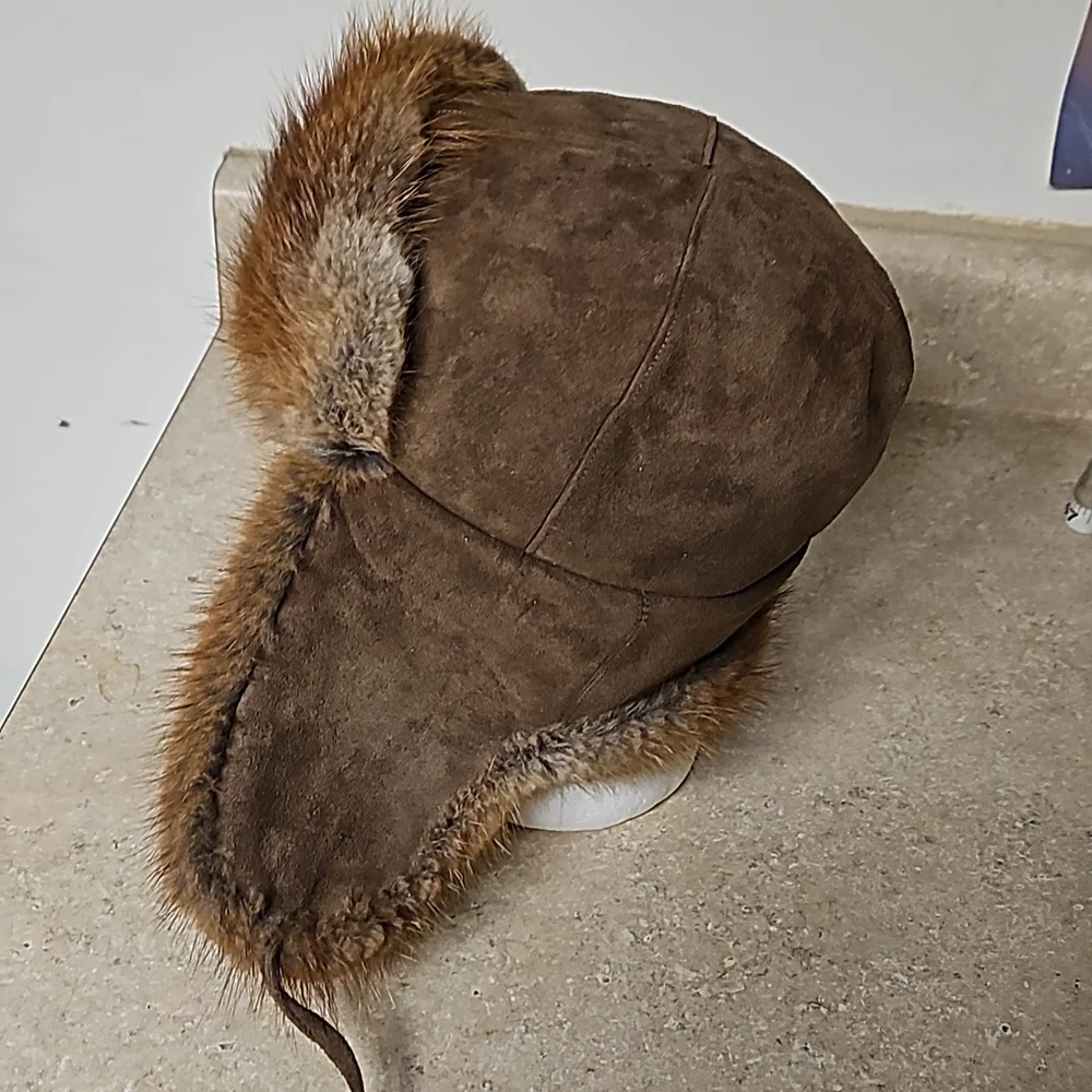 Vintage real fur russian style ushanka trapper hat